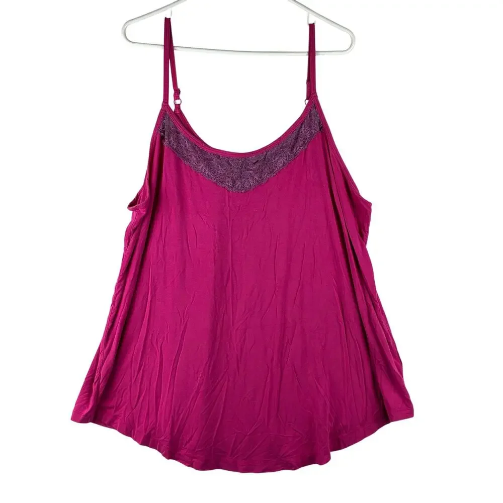 Torrid Sleep Cami Women's Plus 2 2X Magenta Lace Trim Super Soft Tank Top READ
